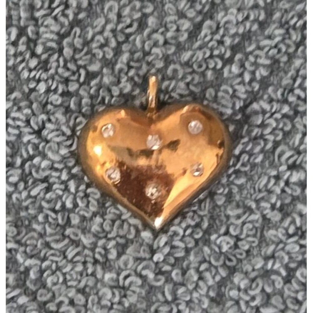 925 Sterling Silver Gold-Tone Small Puffed Heart Pendant /Charm Rhinestone